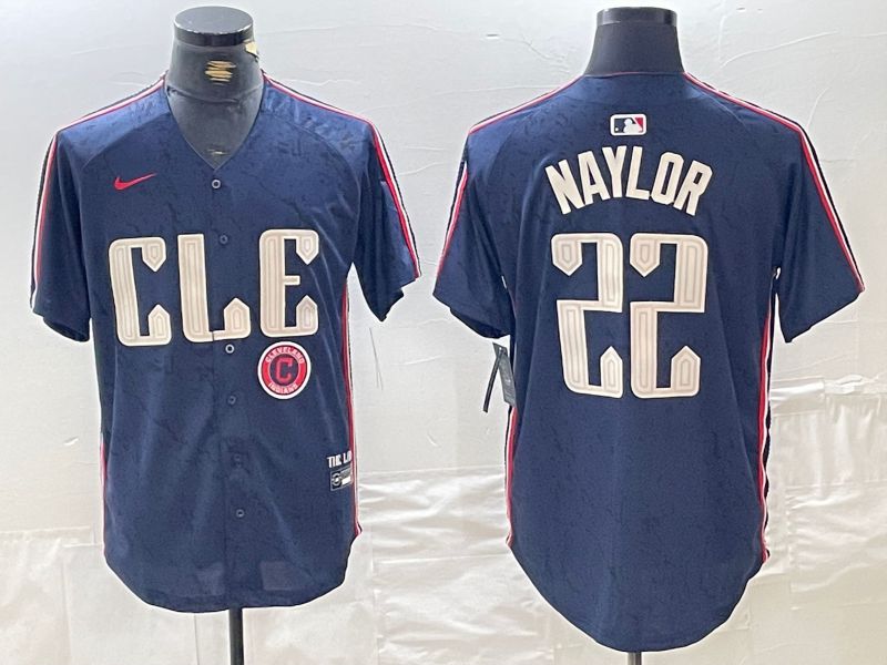 Men Cleveland Indians #22 Naylor Blue City Edition Nike 2024 MLB Jersey style 7